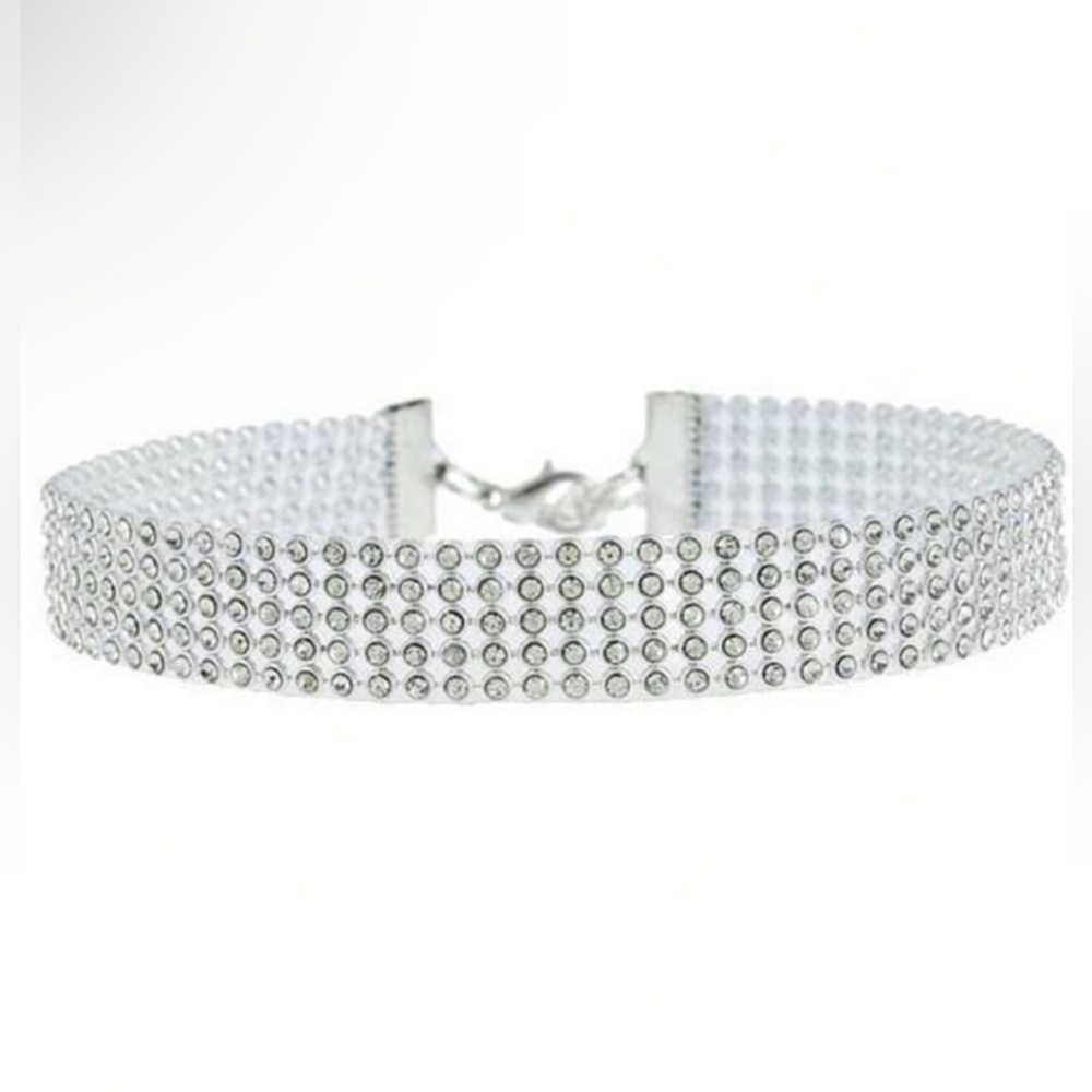 Bling Sparkle Rhinestone Silver Choker Necklace 2cm